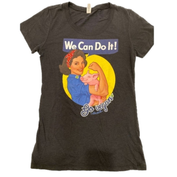Bella Canvas Tops - BELLA-CANVAS “We can do it!” “Go vegan” BLACK SHORT SLEEVE T-SHIRT - size small